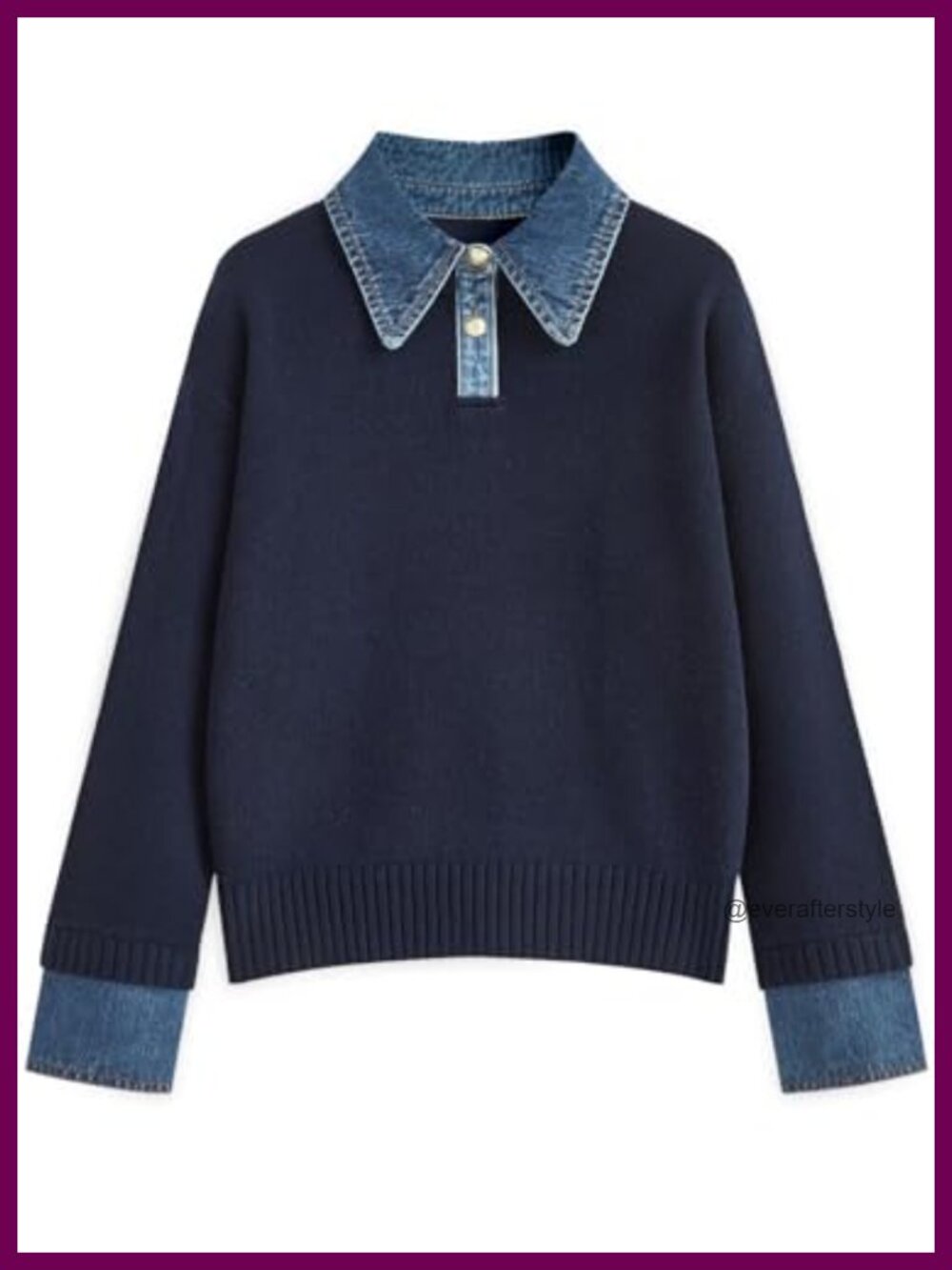 Oversized V-Neck Sweater for Women Casual Pullover Denim Style
